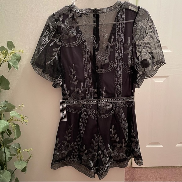 Black & Silver Embroidered Mesh Romper - Picture 2 of 6
